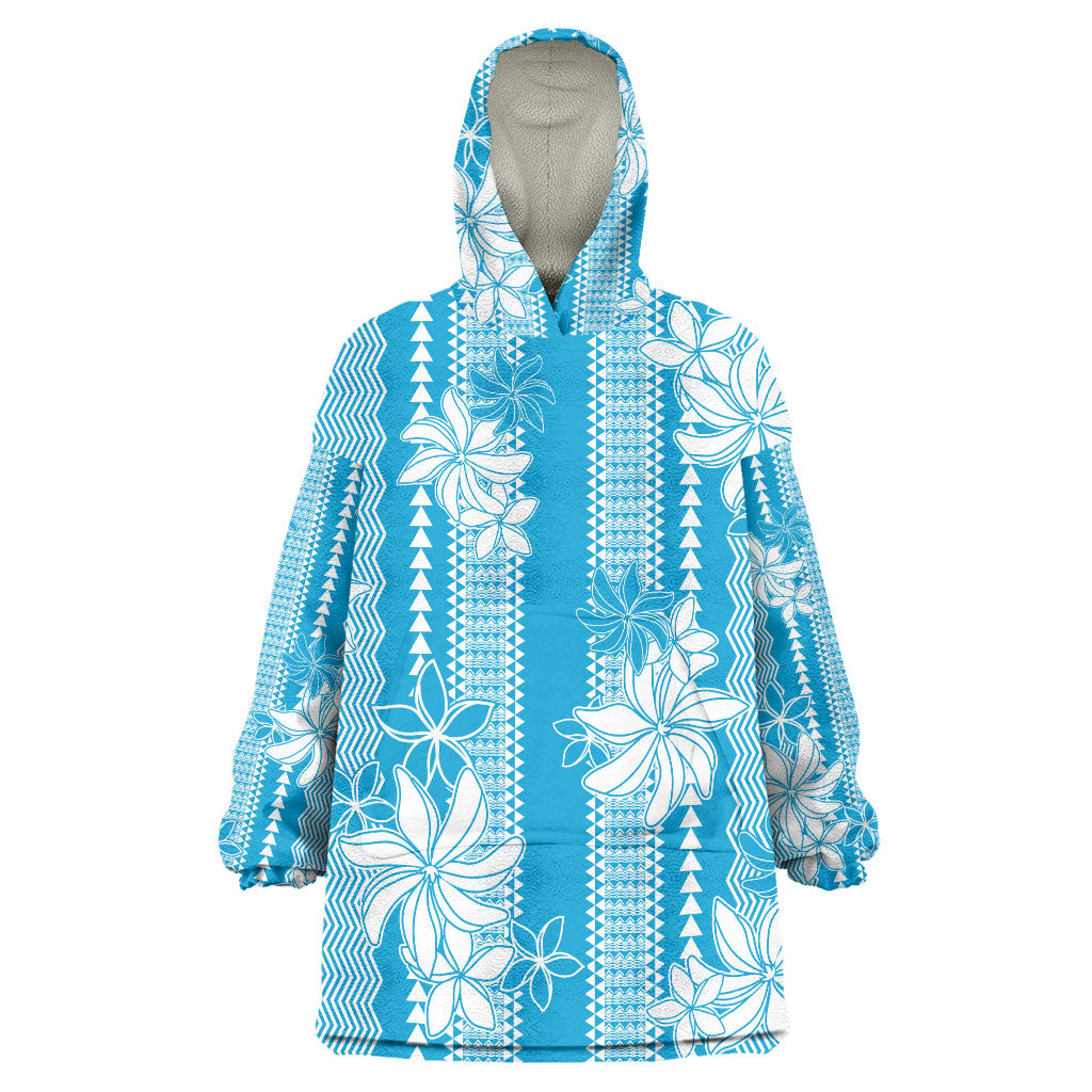 Hawaii Kakau Tribal Wearable Blanket Hoodie With Blue Tiare