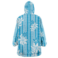 Hawaii Kakau Tribal Wearable Blanket Hoodie With Blue Tiare