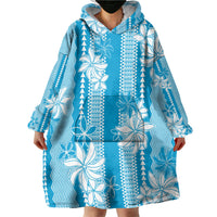 Hawaii Kakau Tribal Wearable Blanket Hoodie With Blue Tiare