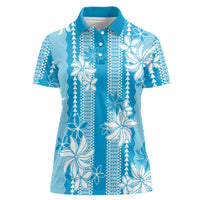 Hawaii Kakau Tribal Women Polo Shirt With Blue Tiare