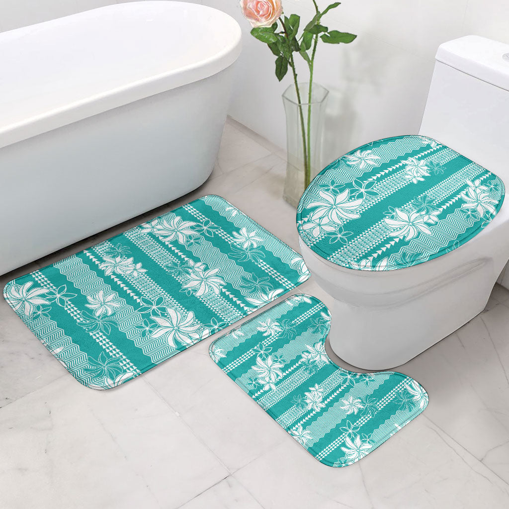 Hawaii Kakau Tribal Bathroom Set With Teal Tiare