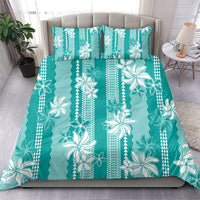 Hawaii Kakau Tribal Bedding Set With Teal Tiare