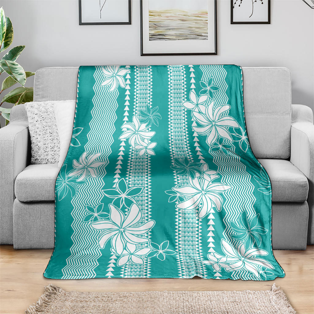 Hawaii Kakau Tribal Blanket With Teal Tiare