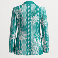 Hawaii Kakau Tribal Blazer With Teal Tiare