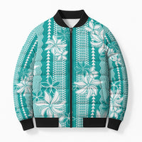 Hawaii Kakau Tribal Bomber Puffer Jacket With Teal Tiare