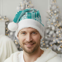 Hawaii Kakau Tribal Christmas Santa Hat With Teal Tiare LT05 - Polynesian Pride