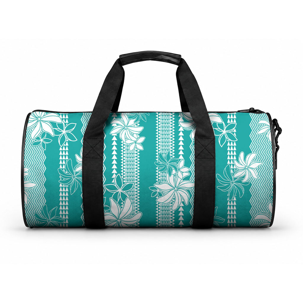 Hawaii Kakau Tribal Duffle Bag With Teal Tiare LT05 One size Teal - Polynesian Pride
