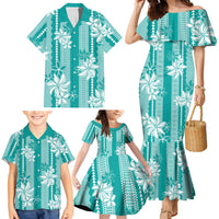 Hawaii Kakau Tribal Family Matching Mermaid Dress and Hawaiian Shirt With Teal Tiare LT05 - Polynesian Pride
