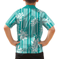 Hawaii Kakau Tribal Family Matching Off Shoulder Maxi Dress and Hawaiian Shirt With Teal Tiare LT05 - Polynesian Pride