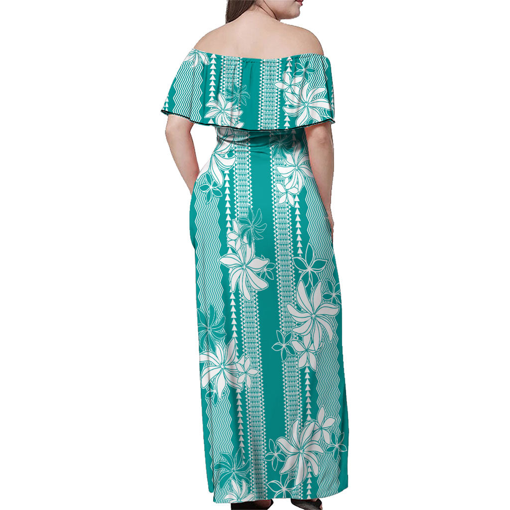 Hawaii Kakau Tribal Family Matching Off Shoulder Maxi Dress and Hawaiian Shirt With Teal Tiare LT05 - Polynesian Pride