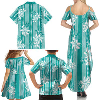 Hawaii Kakau Tribal Family Matching Summer Maxi Dress and Hawaiian Shirt With Teal Tiare LT05 - Polynesian Pride