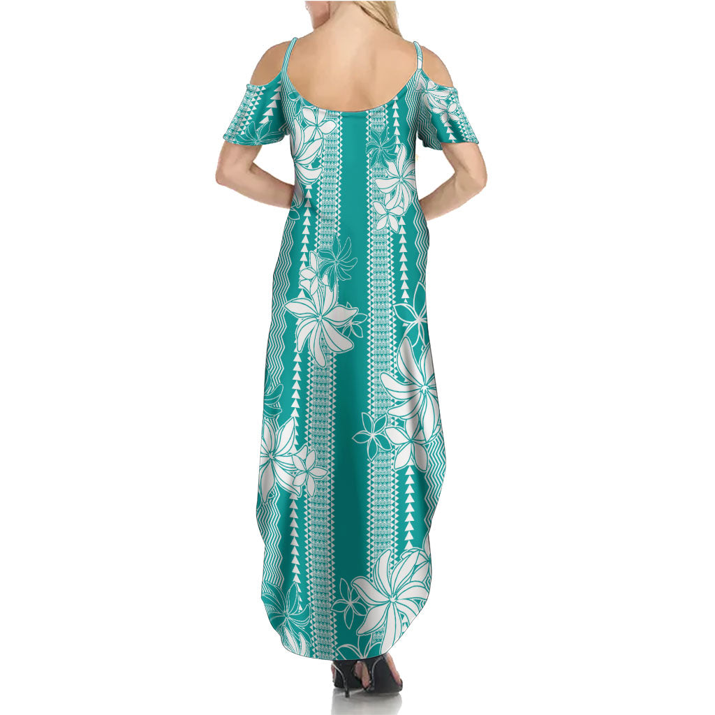 Hawaii Kakau Tribal Family Matching Summer Maxi Dress and Hawaiian Shirt With Teal Tiare LT05 - Polynesian Pride