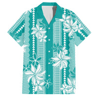 Hawaii Kakau Tribal Family Matching Tank Maxi Dress and Hawaiian Shirt With Teal Tiare LT05 Dad's Shirt - Short Sleeve Teal - Polynesian Pride