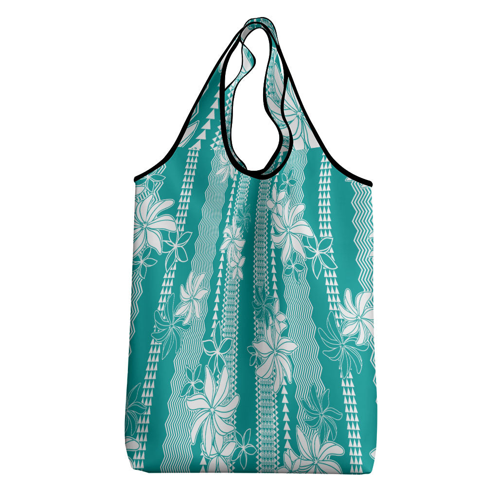 Hawaii Kakau Tribal Grocery Bag With Teal Tiare