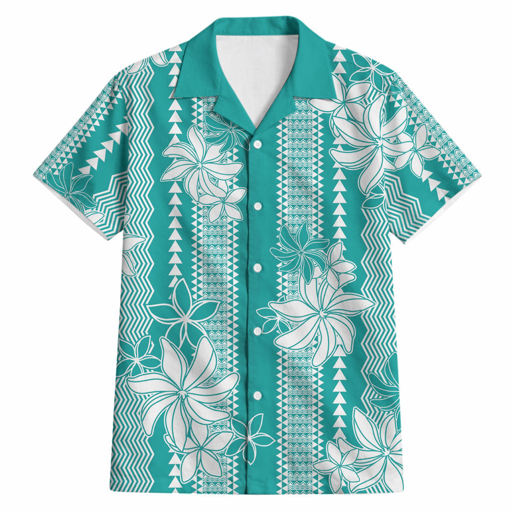 Hawaii Kakau Tribal Hawaiian Shirt With Teal Tiare LT05 Teal - Polynesian Pride