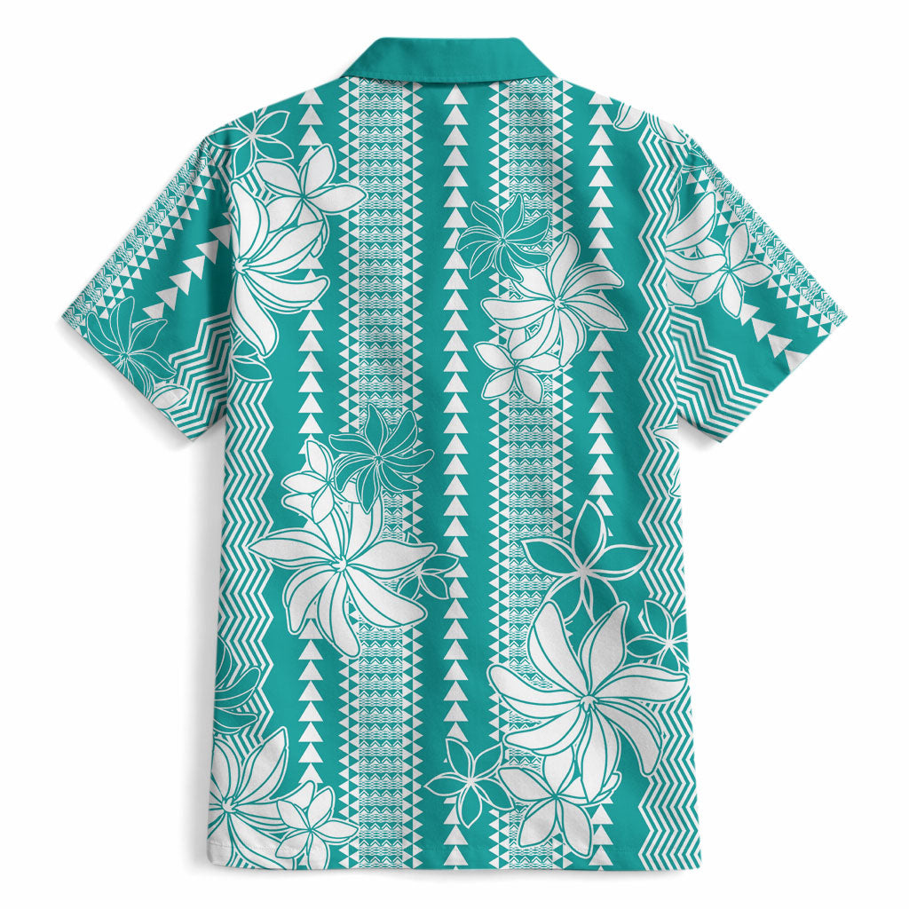 Hawaii Kakau Tribal Hawaiian Shirt With Teal Tiare LT05 - Polynesian Pride