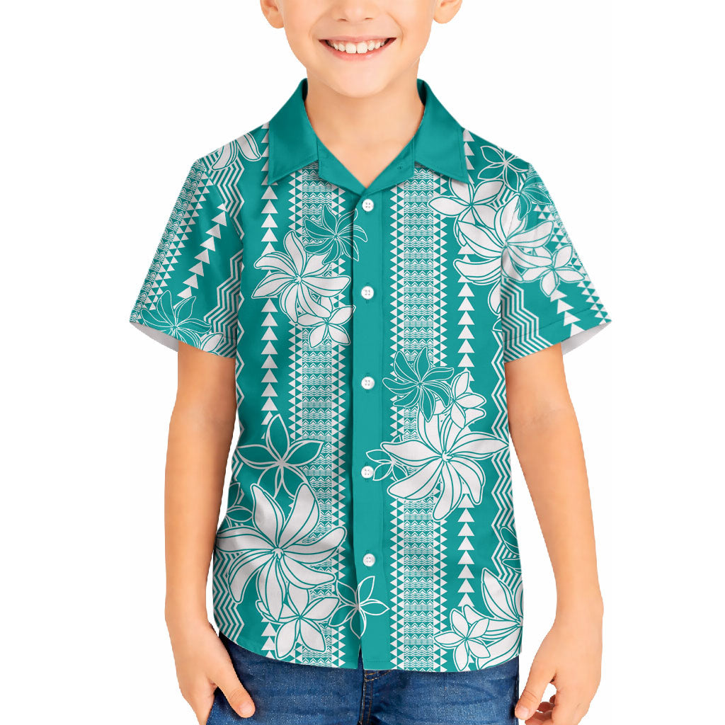 Hawaii Kakau Tribal Hawaiian Shirt With Teal Tiare LT05 - Polynesian Pride