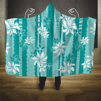 Hawaii Kakau Tribal Hooded Blanket With Teal Tiare