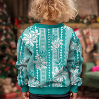 Hawaii Kakau Tribal Kid Ugly Christmas Sweater With Teal Tiare LT05 - Polynesian Pride
