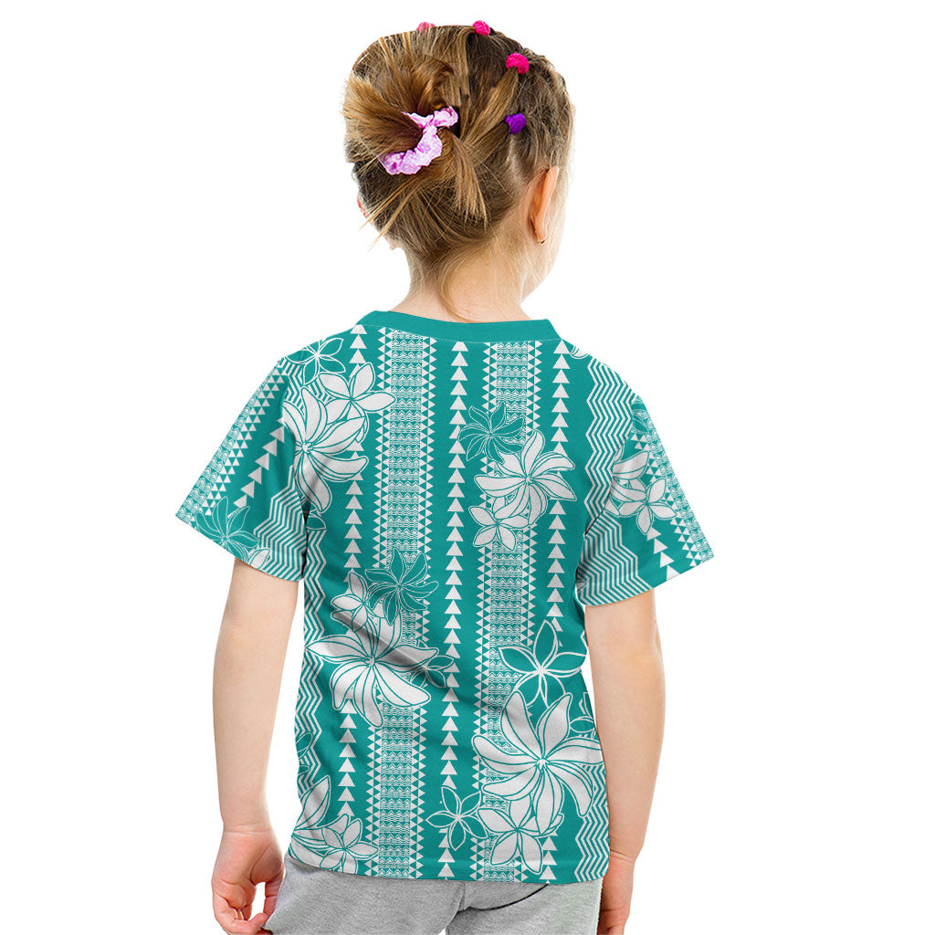 Hawaii Kakau Tribal Kid T Shirt With Teal Tiare