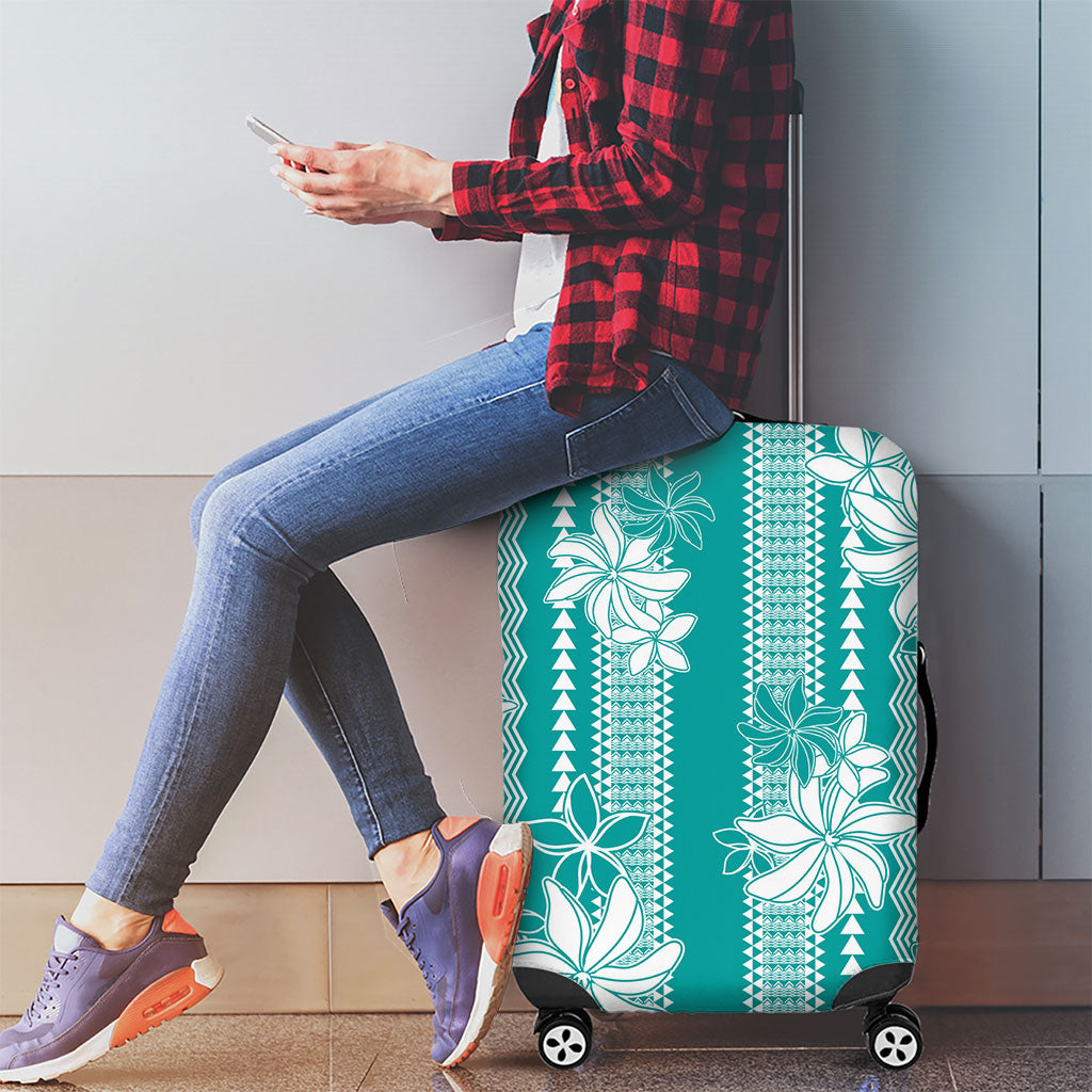 Hawaii Kakau Tribal Luggage Cover With Teal Tiare
