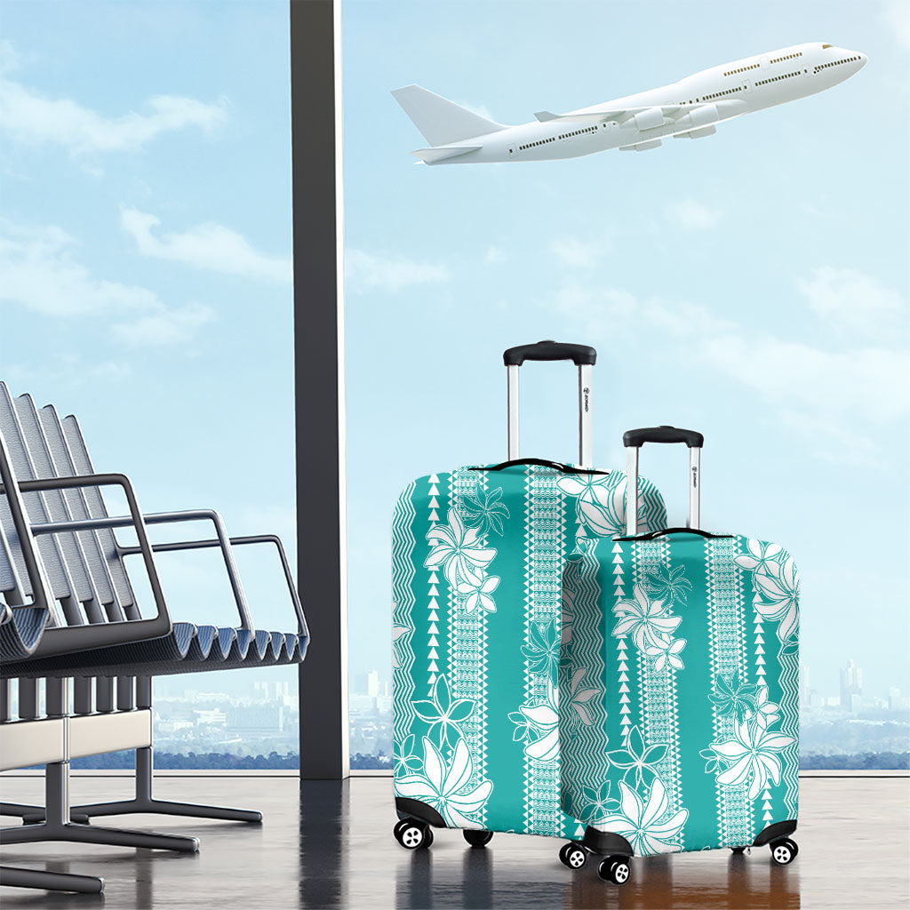 Hawaii Kakau Tribal Luggage Cover With Teal Tiare