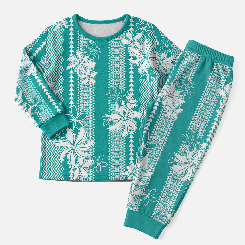 Hawaii Kakau Tribal Christmas Pajama Set With Teal Tiare LT05 Men Teal - Polynesian Pride