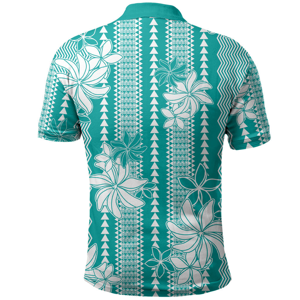 Hawaii Kakau Tribal Polo Shirt With Teal Tiare LT05 - Polynesian Pride