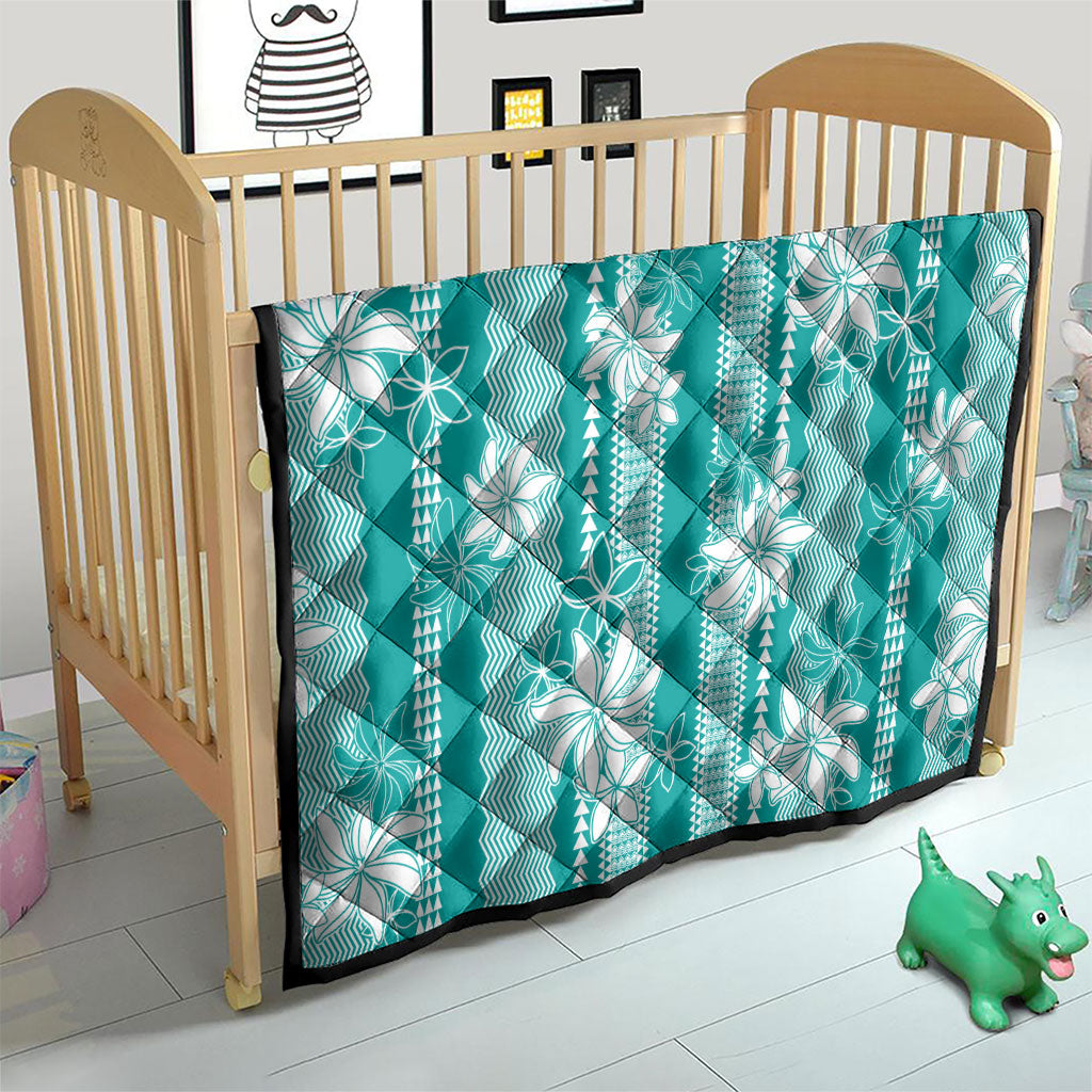 Hawaii Kakau Tribal Quilt With Teal Tiare LT05 - Polynesian Pride