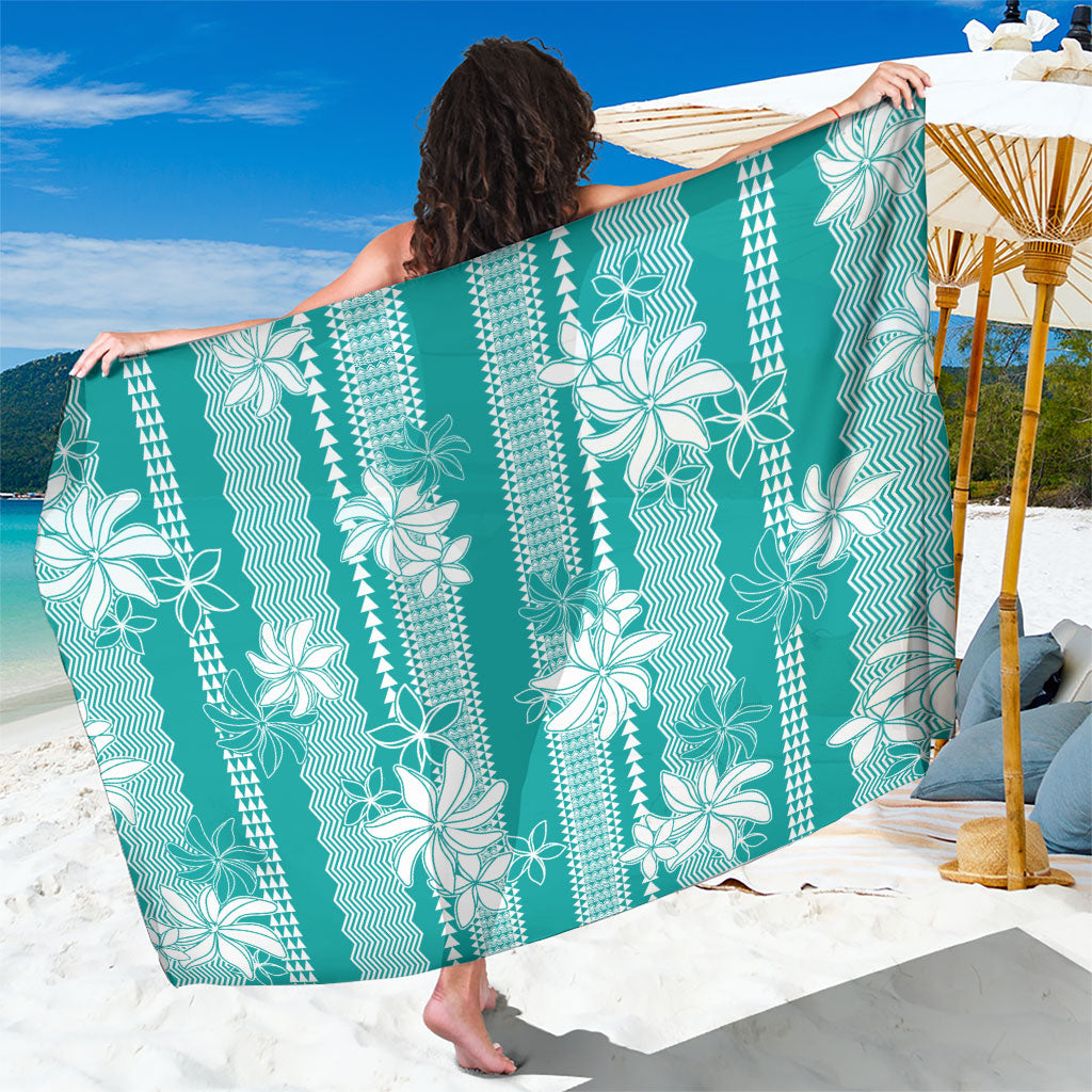 Hawaii Kakau Tribal Sarong With Teal Tiare