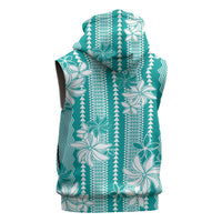 Hawaii Kakau Tribal Sleeveless Zip Hoodie With Teal Tiare