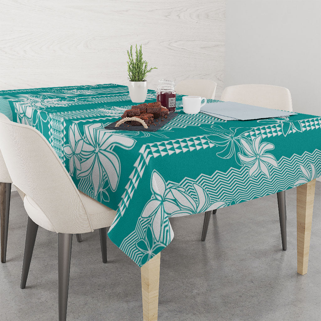 Hawaii Kakau Tribal Tablecloth With Teal Tiare