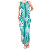 Hawaii Kakau Tribal Tank Maxi Dress With Teal Tiare