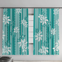 Hawaii Kakau Tribal Window Curtain With Teal Tiare LT05 With Hooks Teal - Polynesian Pride