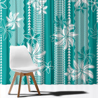 Hawaii Kakau Tribal Window Curtain With Teal Tiare LT05 - Polynesian Pride