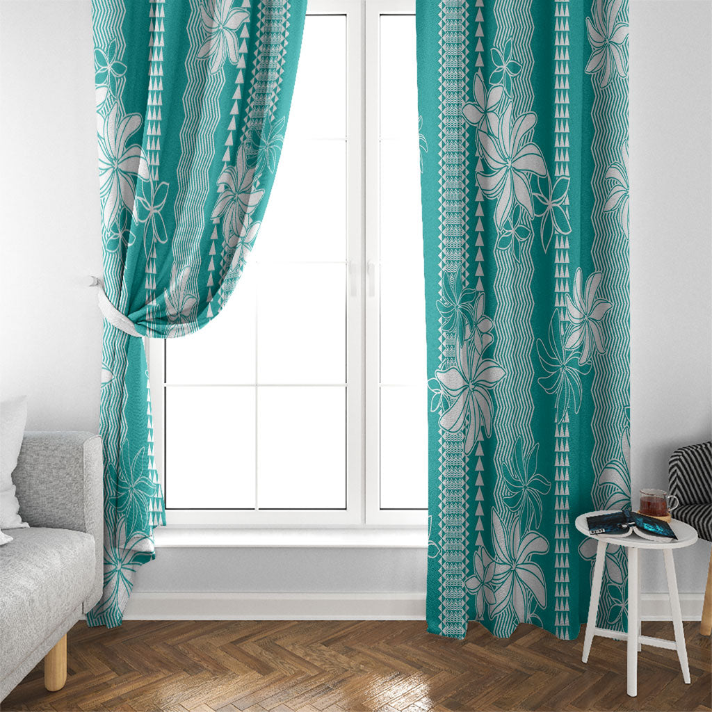 Hawaii Kakau Tribal Window Curtain With Teal Tiare LT05 - Polynesian Pride