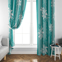 Hawaii Kakau Tribal Window Curtain With Teal Tiare LT05 - Polynesian Pride