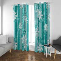 Hawaii Kakau Tribal Window Curtain With Teal Tiare LT05 With Grommets Teal - Polynesian Pride
