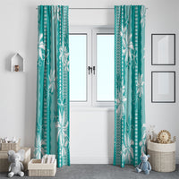 Hawaii Kakau Tribal Window Curtain With Teal Tiare LT05 - Polynesian Pride