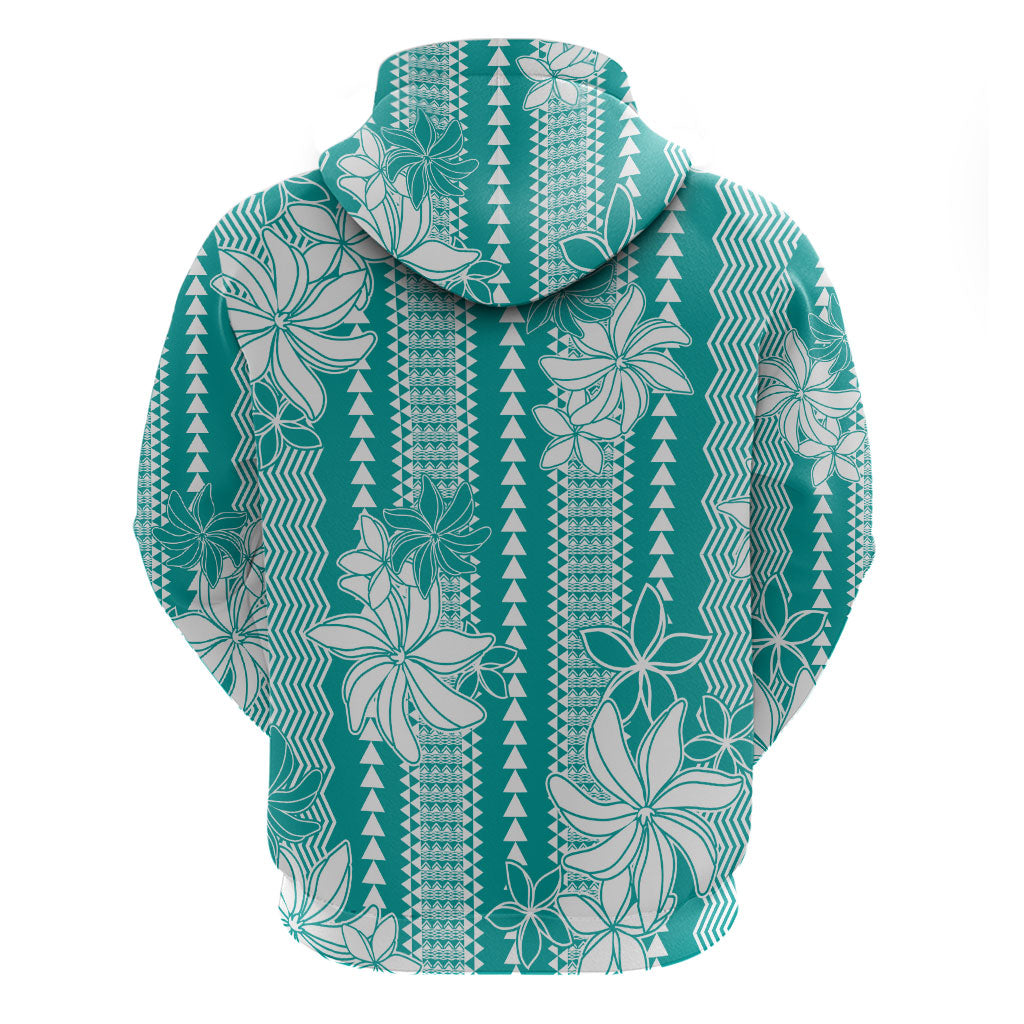 Hawaii Kakau Tribal Zip Hoodie With Teal Tiare