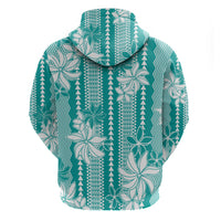 Hawaii Kakau Tribal Zip Hoodie With Teal Tiare