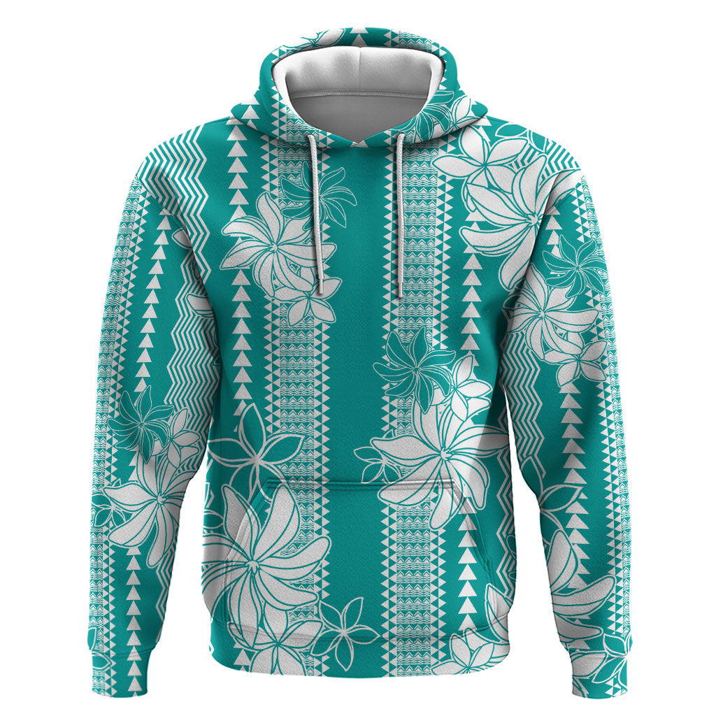 Hawaii Kakau Tribal Zip Hoodie With Teal Tiare