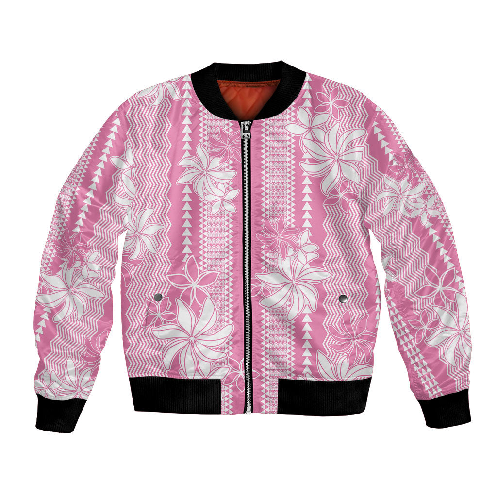 Hawaii Kakau Tribal Bomber Jacket With Pink Tiare