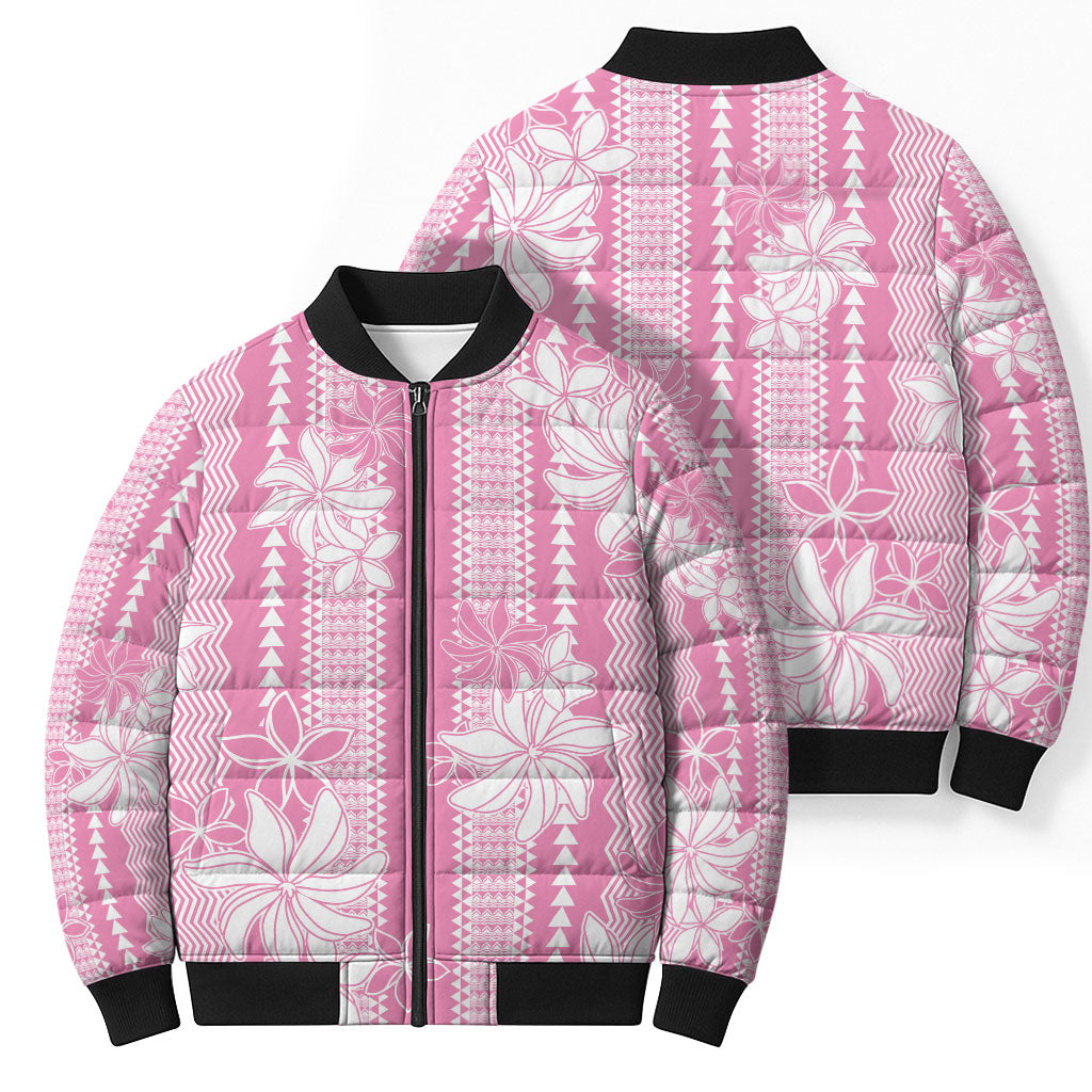 Hawaii Kakau Tribal Bomber Puffer Jacket With Pink Tiare
