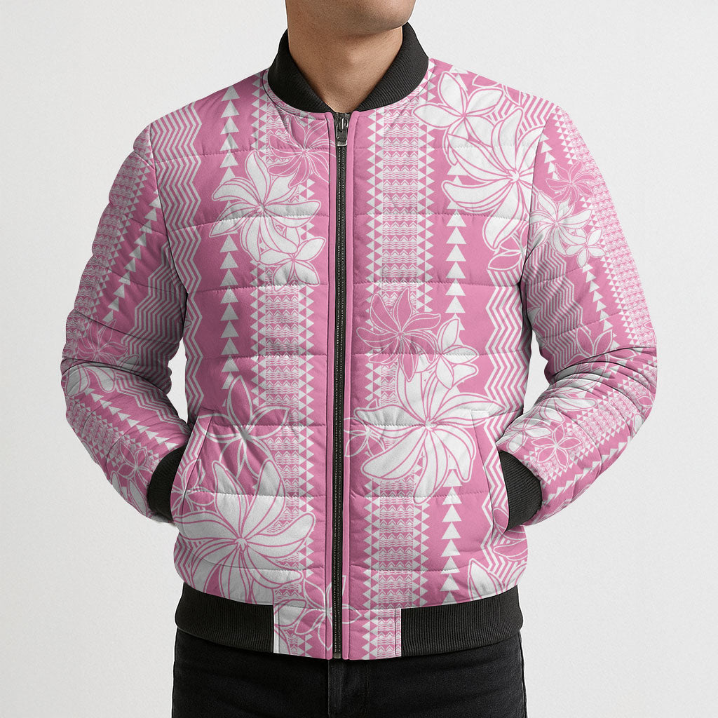 Hawaii Kakau Tribal Bomber Puffer Jacket With Pink Tiare