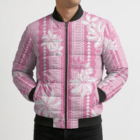 Hawaii Kakau Tribal Bomber Puffer Jacket With Pink Tiare