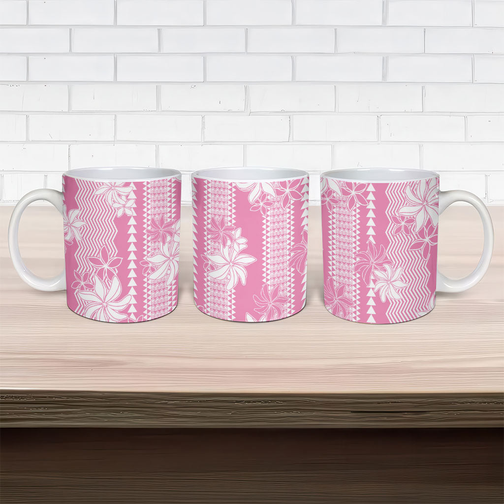 Hawaii Kakau Tribal Ceramic Mug With Pink Tiare