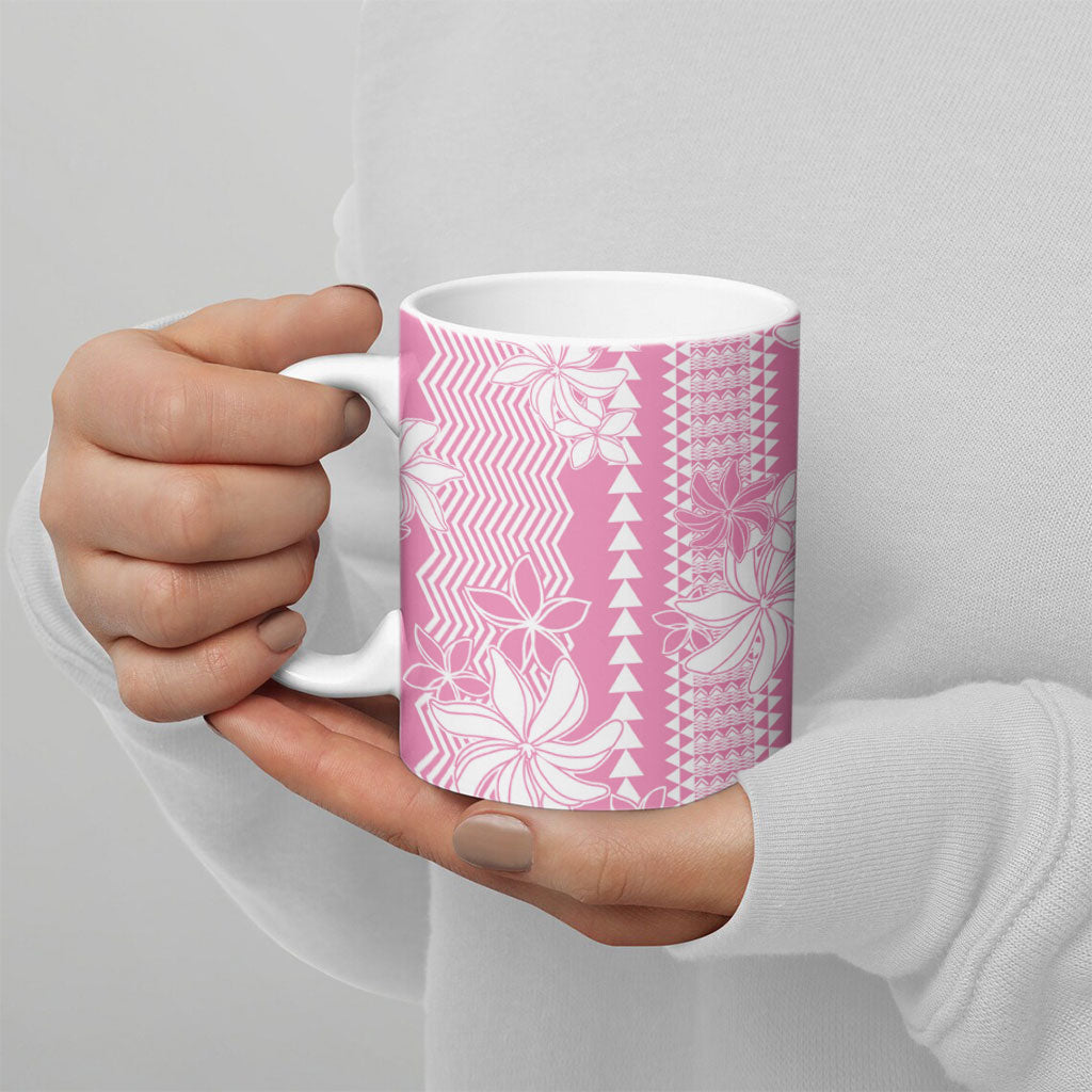 Hawaii Kakau Tribal Ceramic Mug With Pink Tiare