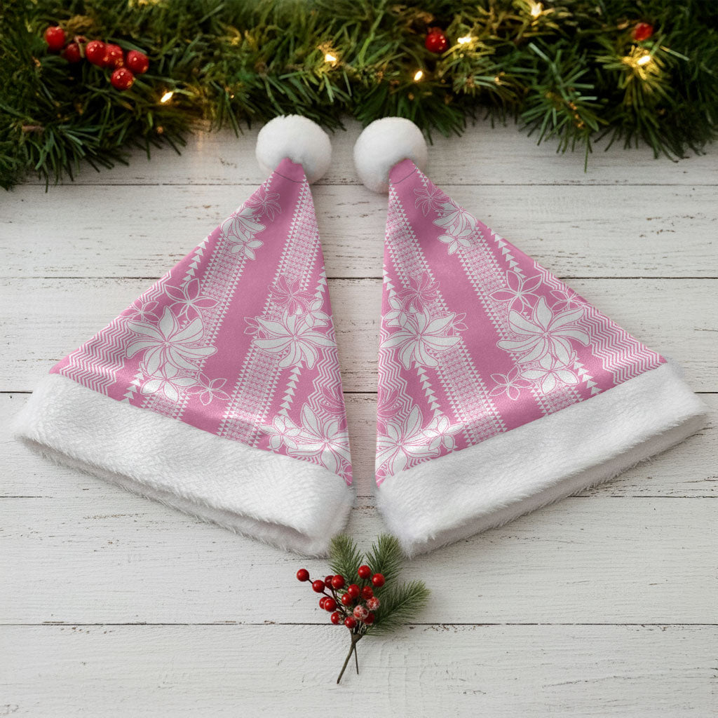 Hawaii Kakau Tribal Christmas Santa Hat With Pink Tiare LT05 - Polynesian Pride