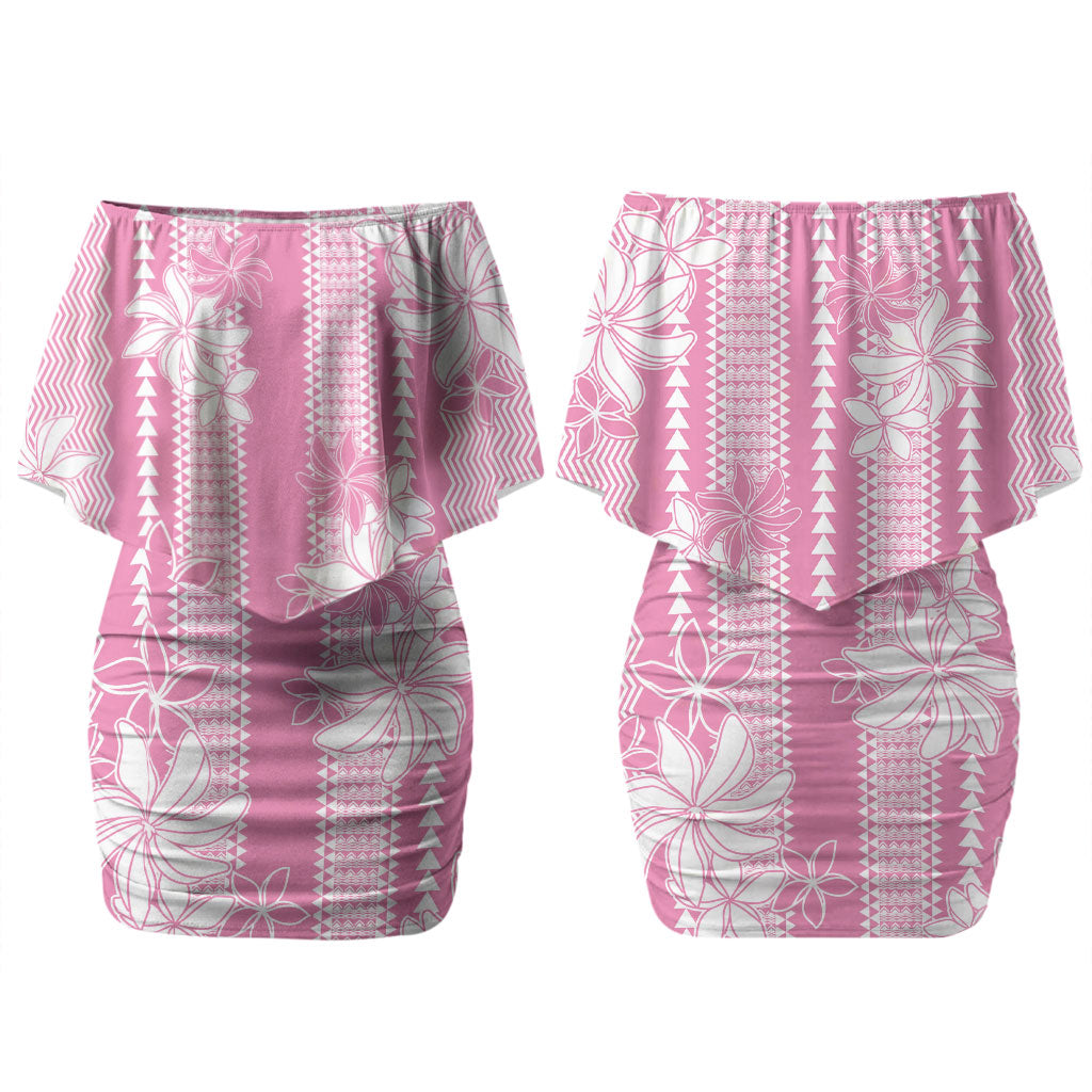 Hawaii Kakau Tribal Couples Matching Off Shoulder Short Dress and Long Sleeve Button Shirt With Pink Tiare LT05 - Polynesian Pride